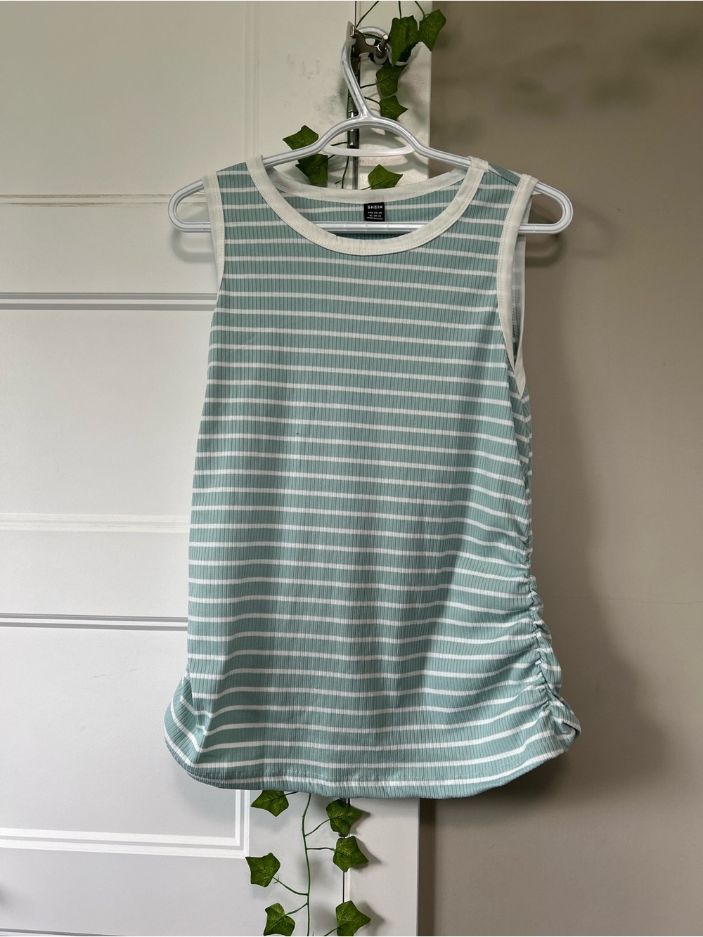SHEIN Mint Green and White Striped Sleeveless Tank